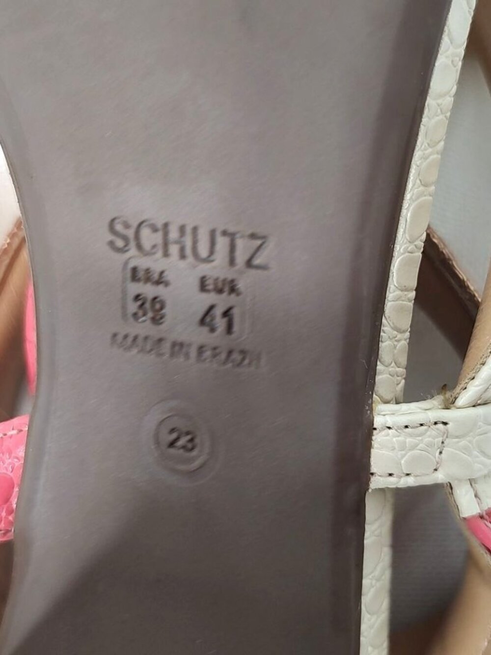 Schutz Cleo Snake Block Heel Sandals Metallic Gold Pink Ivory 10 - Picture 11 of 16